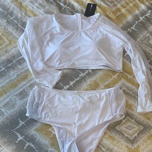 Fashion Nova Curve White Long sleeve swimsuit 3x
